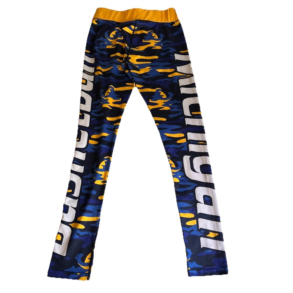 3/$25 SALE! Xlusion Michigan Basketball Leggings Women's Medium Blue Yellow Camo - Picture 2 of 8